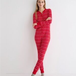 J.Crew Waffle Henley Pajama Suit – Women’s Size Medium | Red Fair Isle